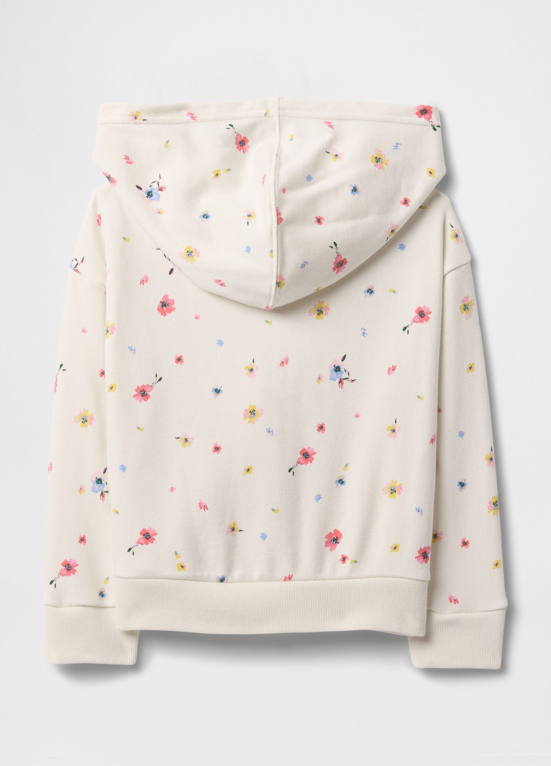 White full-zip sweatshirt with hood, flowers print and logo embroidery