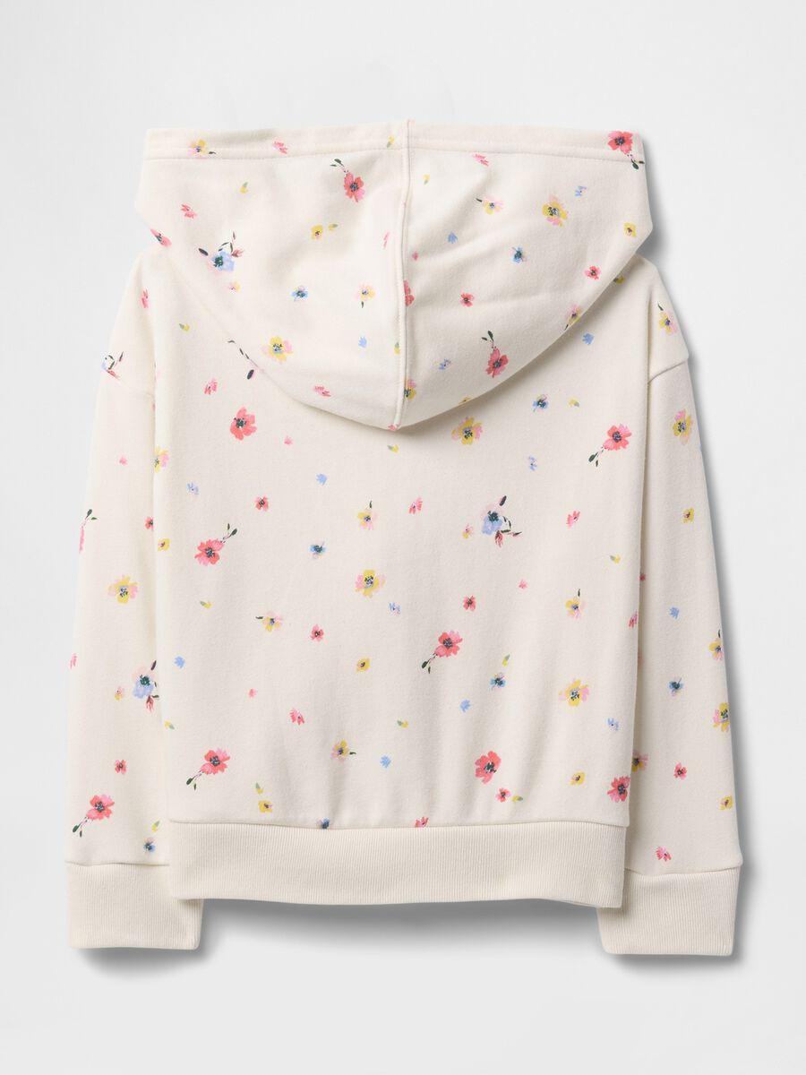 Full-zip bianca con cappuccio stampa fiori e ricamo logo_1