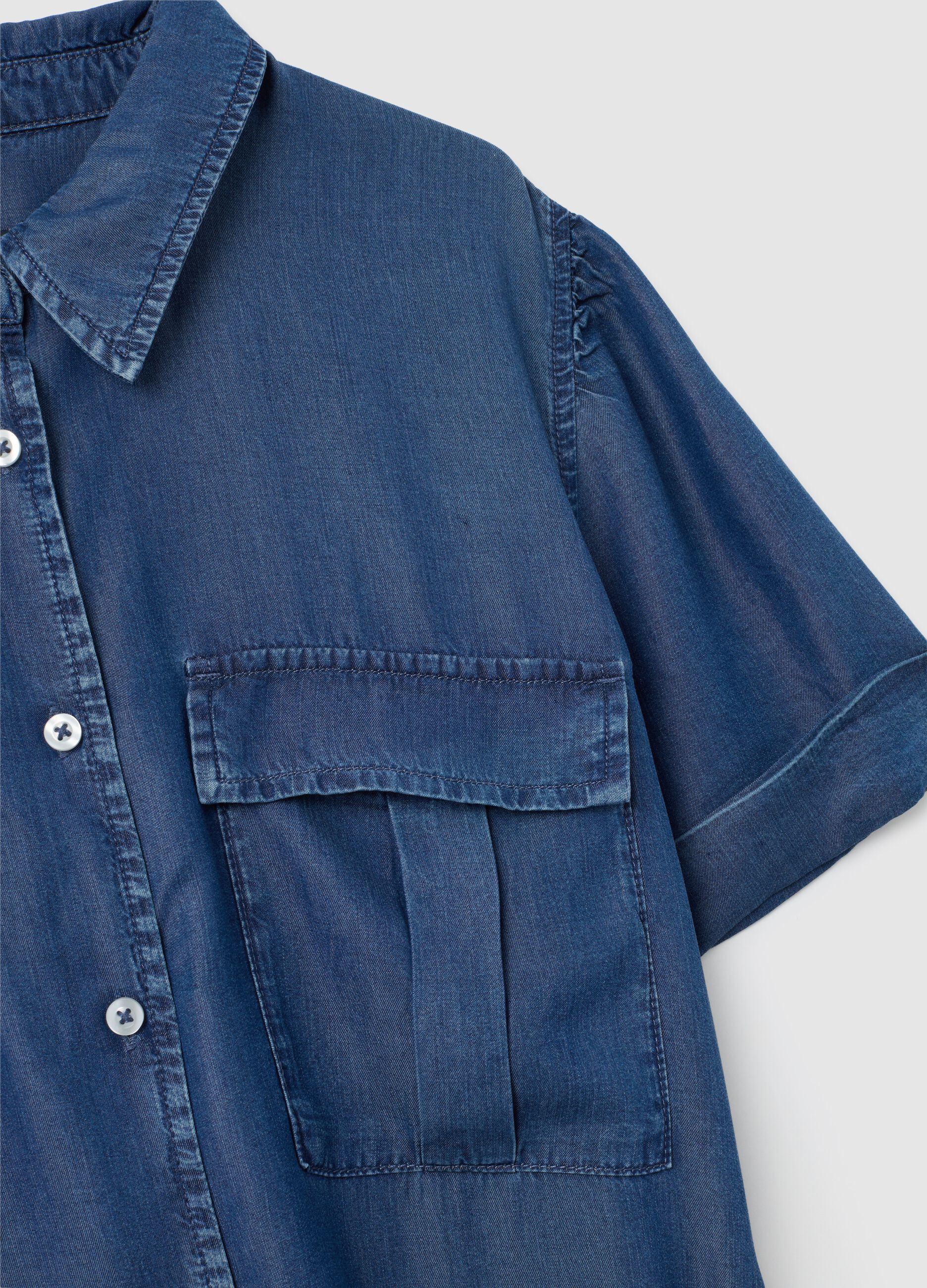 Women's Blue Lyocell Shirt Dress with Regular Fit