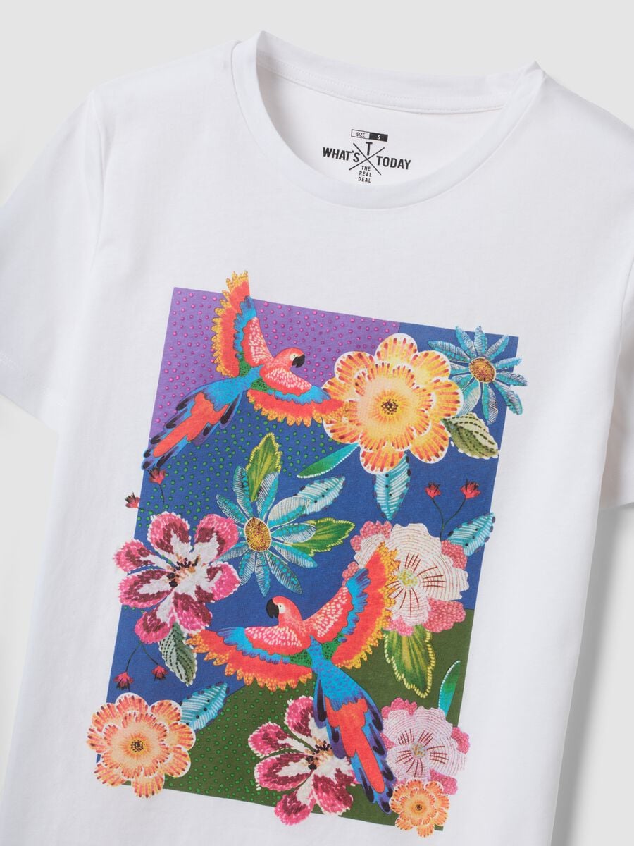T-shirt bianca in puro cotone con stampa floreale_1