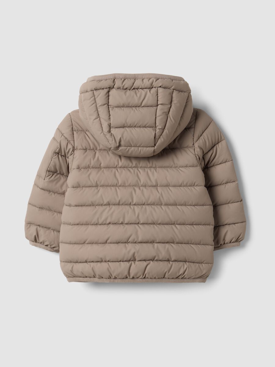 Beige ultralight quilted hooded jacket for boys_1