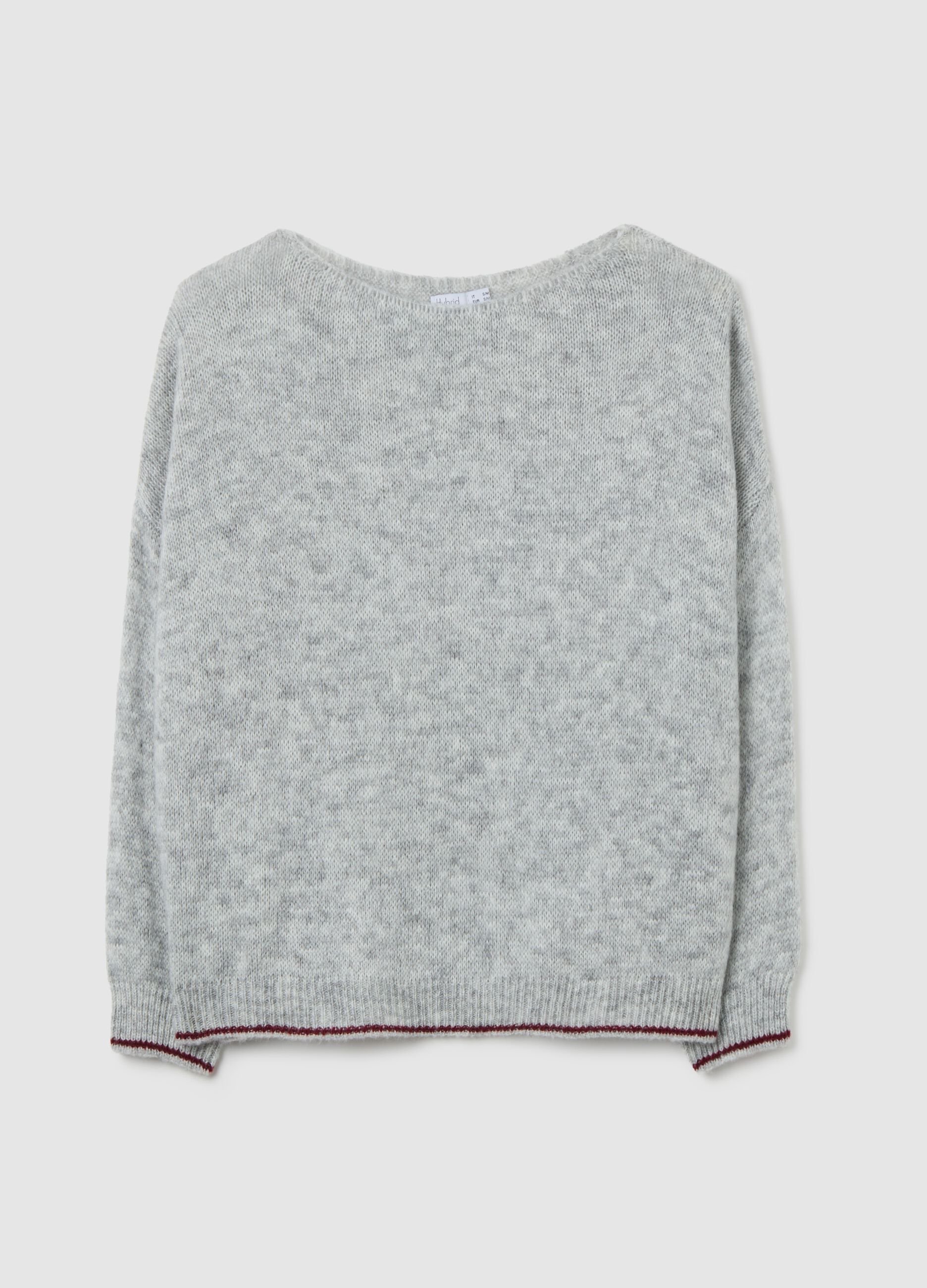 Grey jumper with round neckline and contrast trim