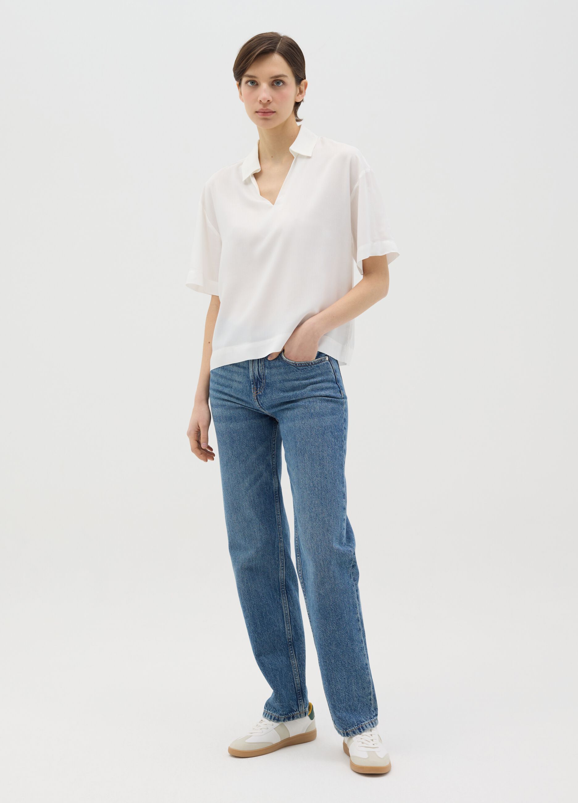 Viscose blouse with polo neck