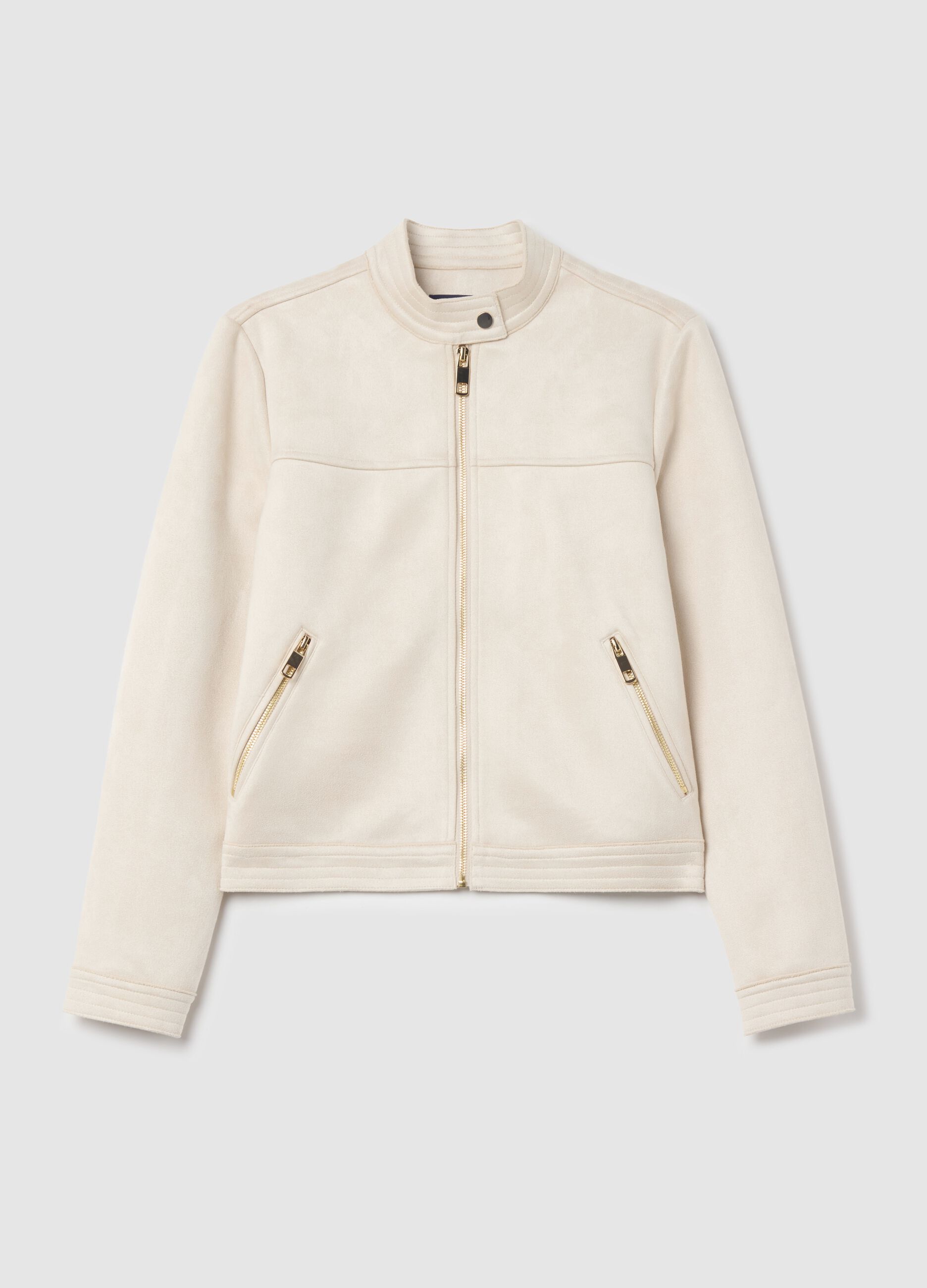 Short full-zip suede jacket