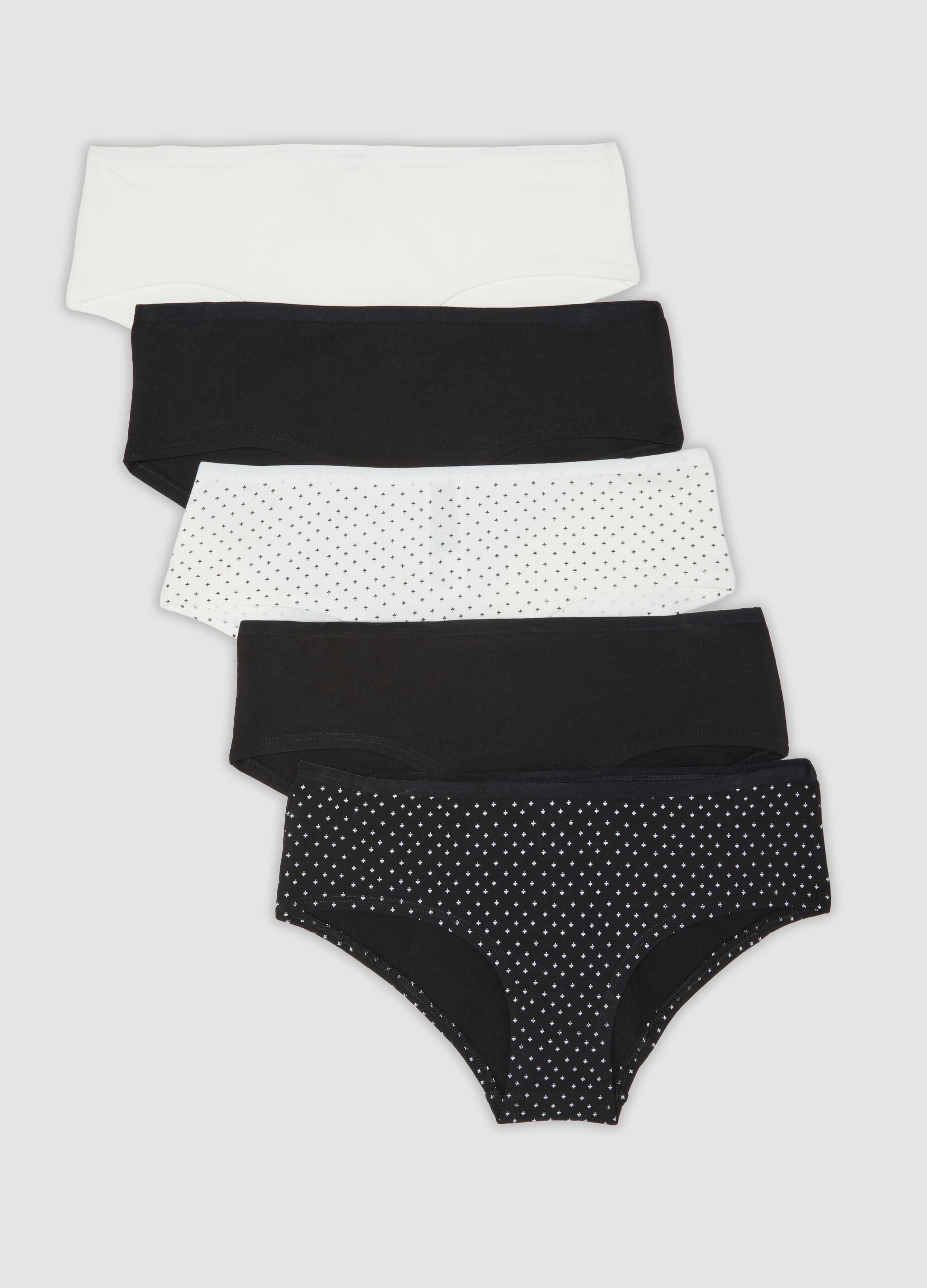Multipack di cinque slip multicolor in cotone organico elasticizzato a pois