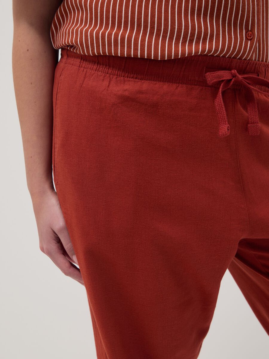 Pantaloni in misto lino rosso regular fit_3