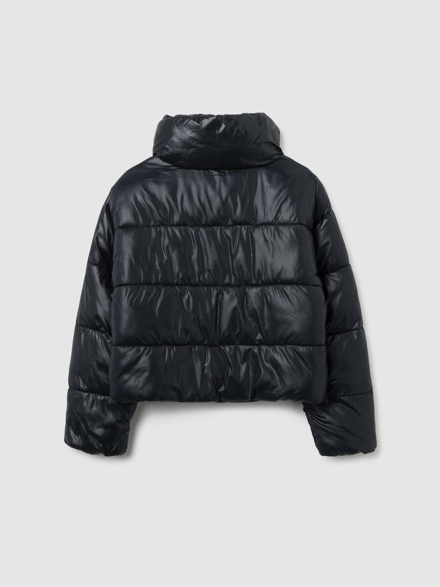 Girls' Regular Fit Black Padded Jacket with Zip_1