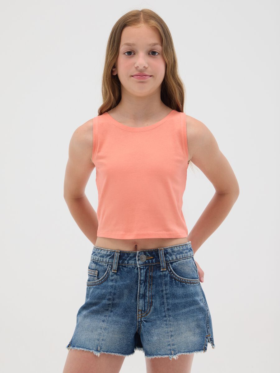 Crop top da ragazze in puro cotone arancione regular fit_0