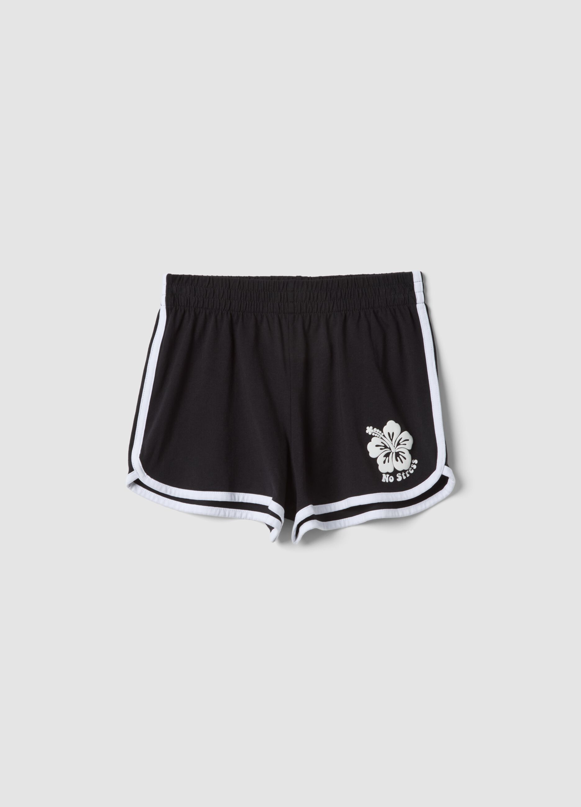 Shorts neri in puro cotone da ragazza slim fit con profili bianchi