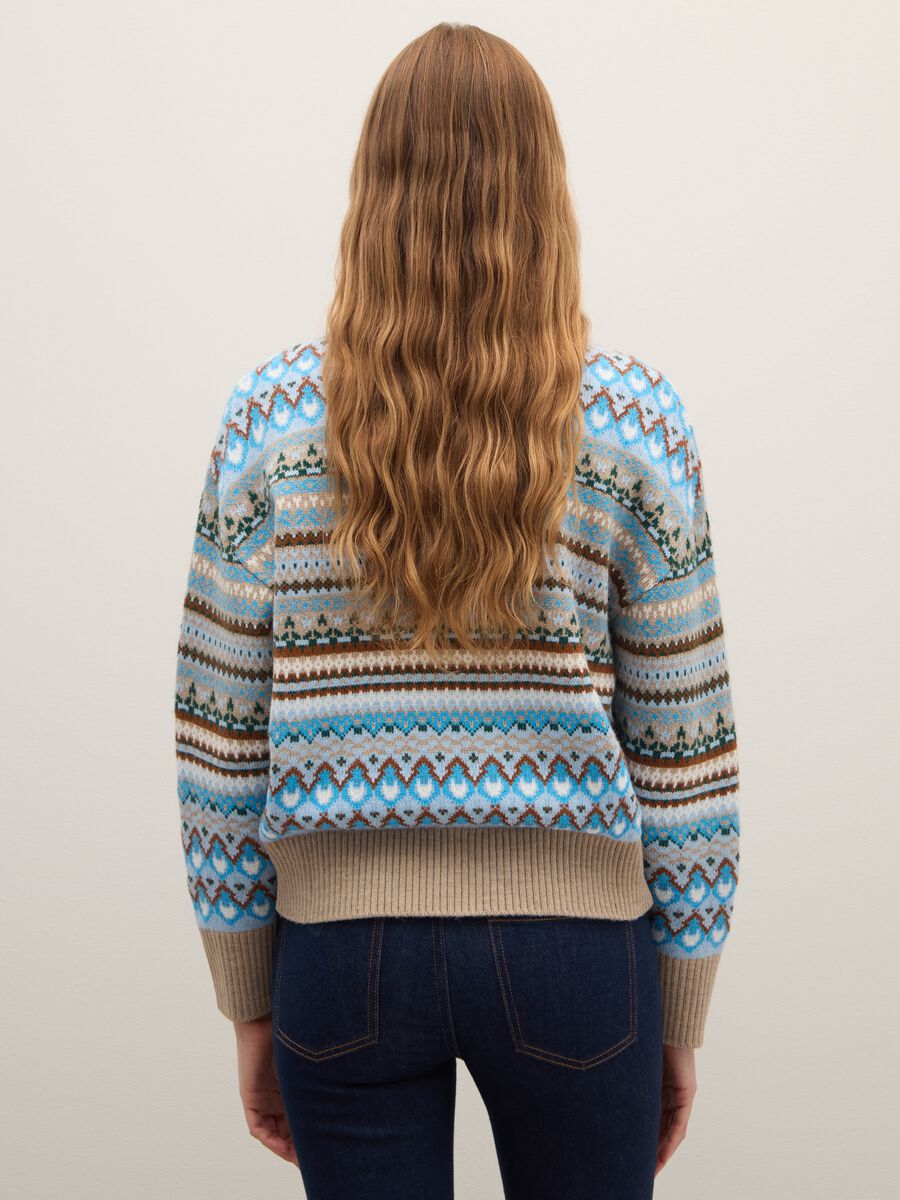 Multicolour Crew Neck Sweater with Geometric Pattern, Regular Fit_3