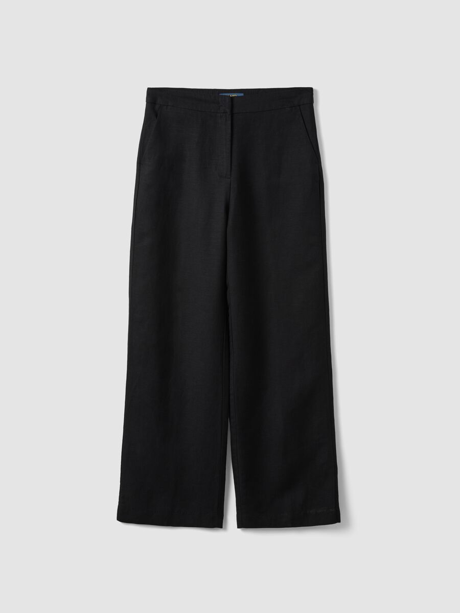 Black linen-viscose blend straight-fit trousers_4
