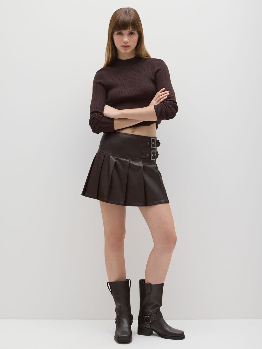 Brown mock neck fitted sweater_1