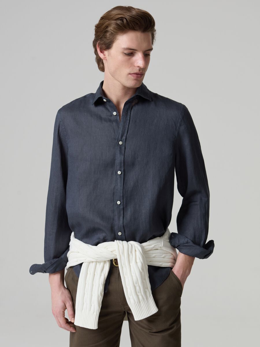 Solid colour linen shirt_0