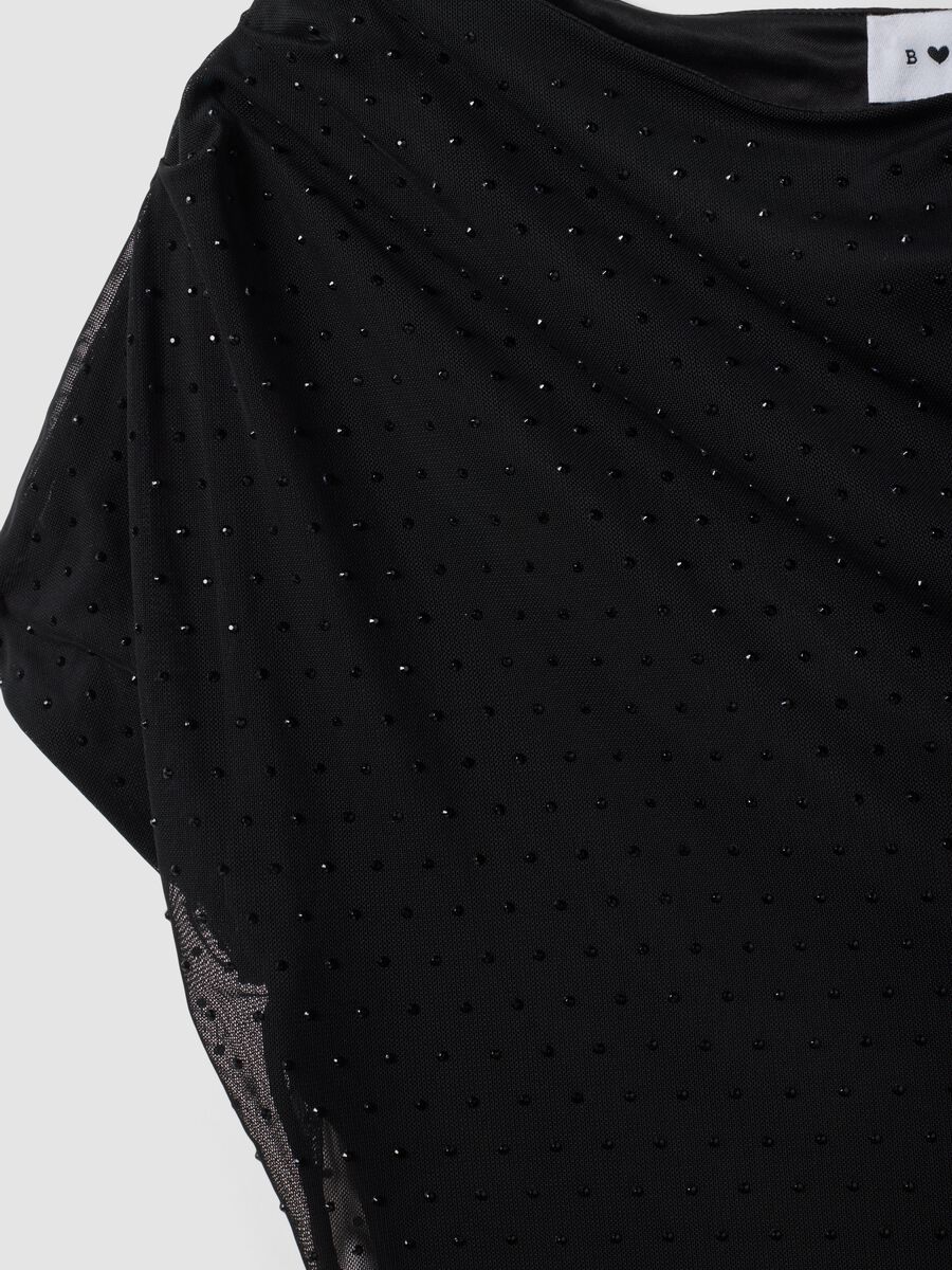 Abito nero in tessuto elasticizzato con drappeggio regular fit_1