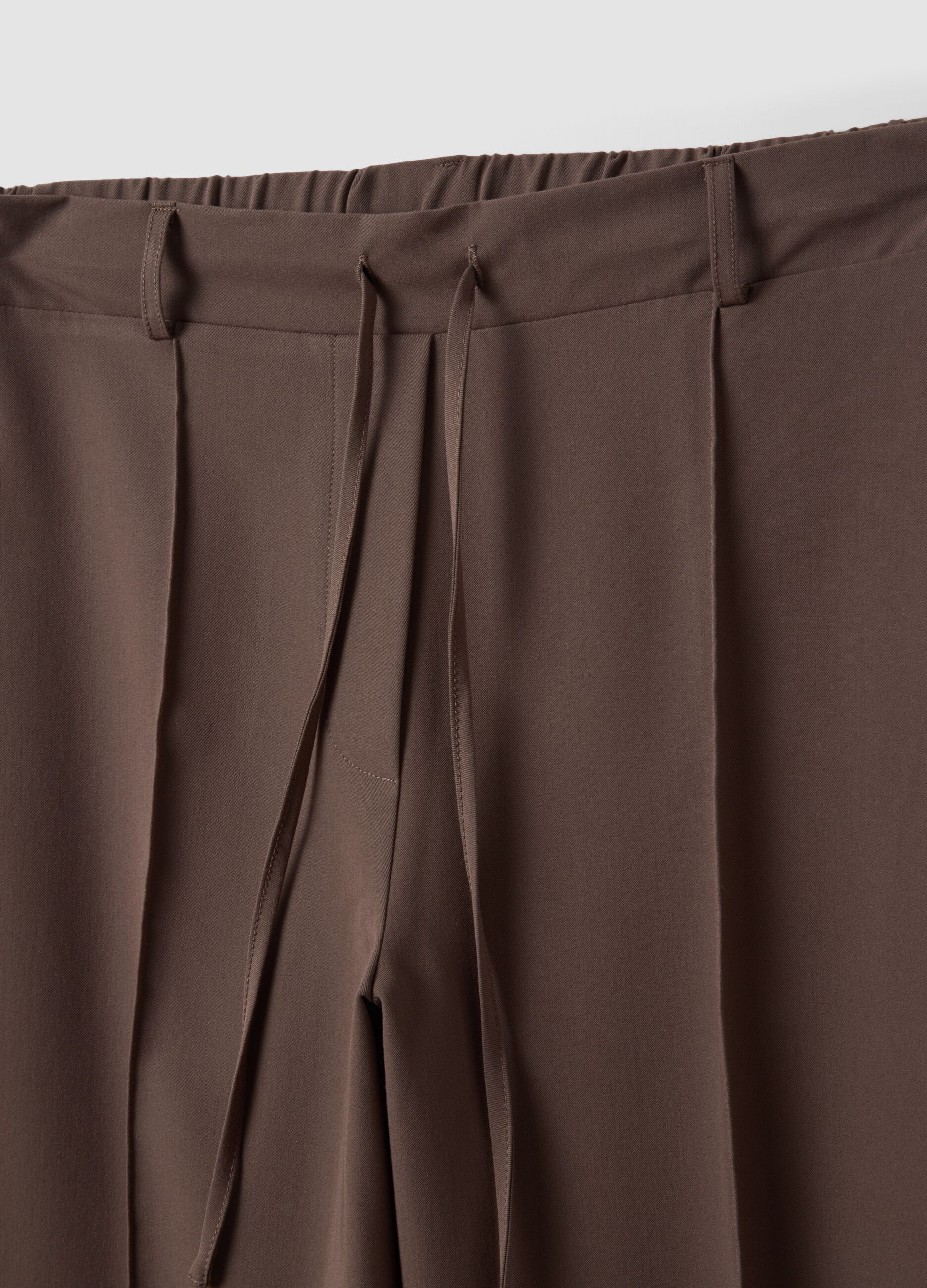 Brown stretch-viscose straight-fit trousers