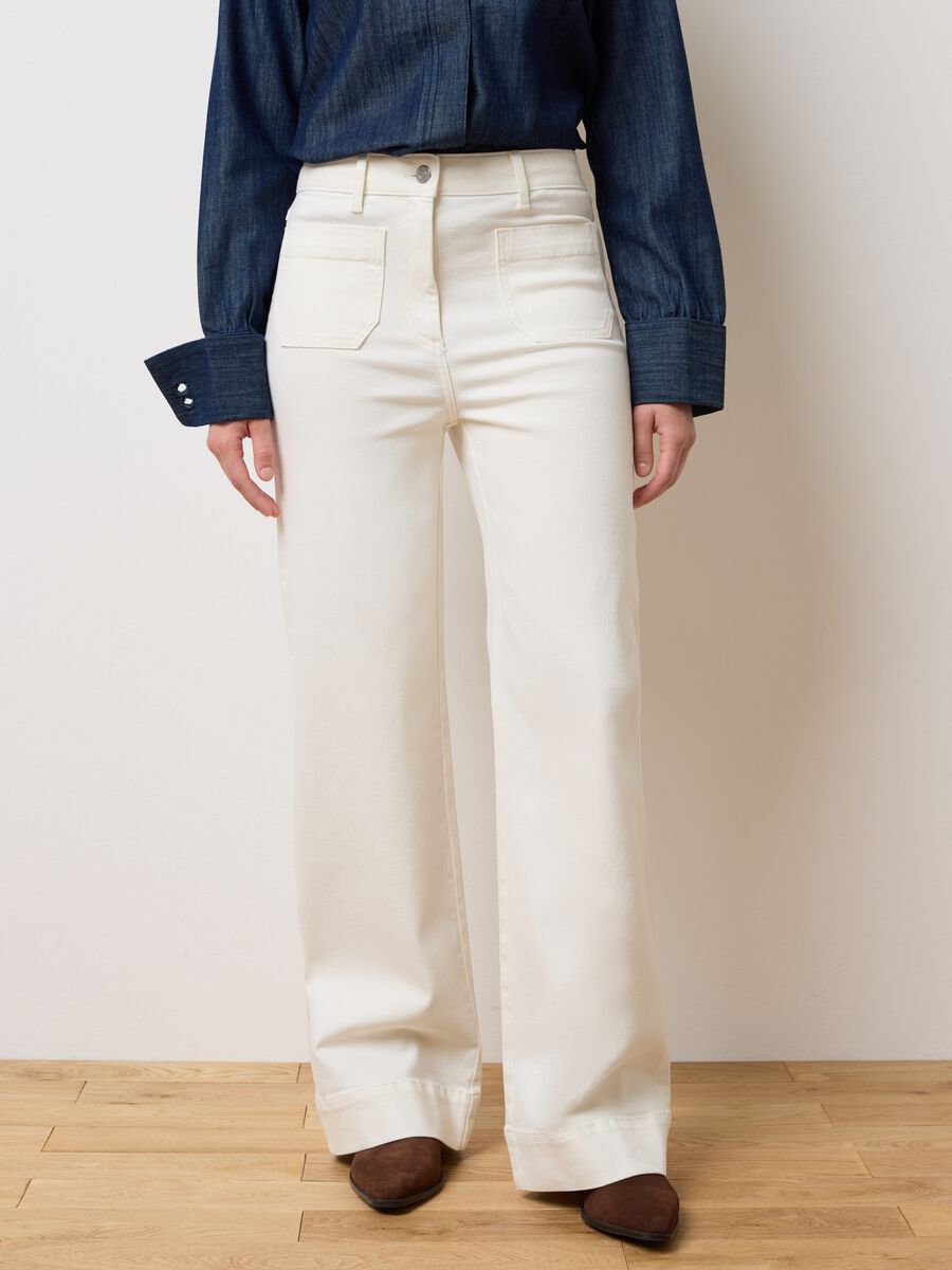 Wide Leg Beige Denim Trousers_1