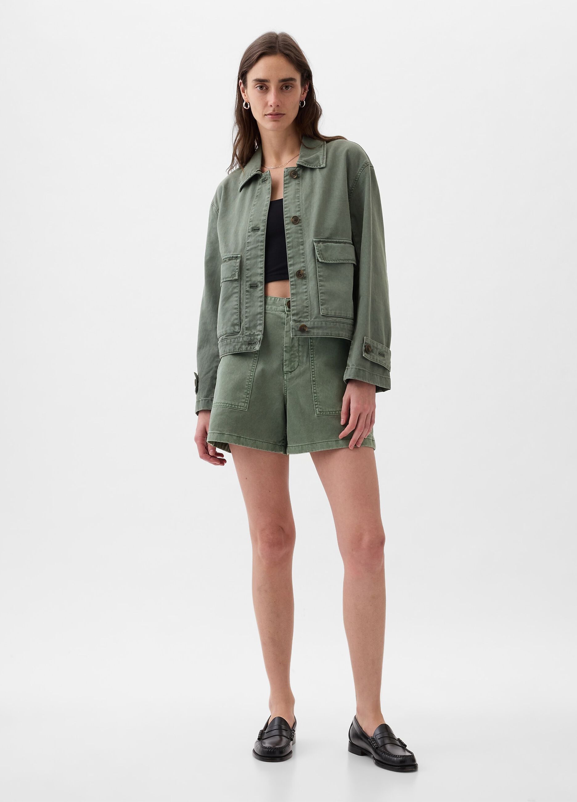 Utility shacket in cotton