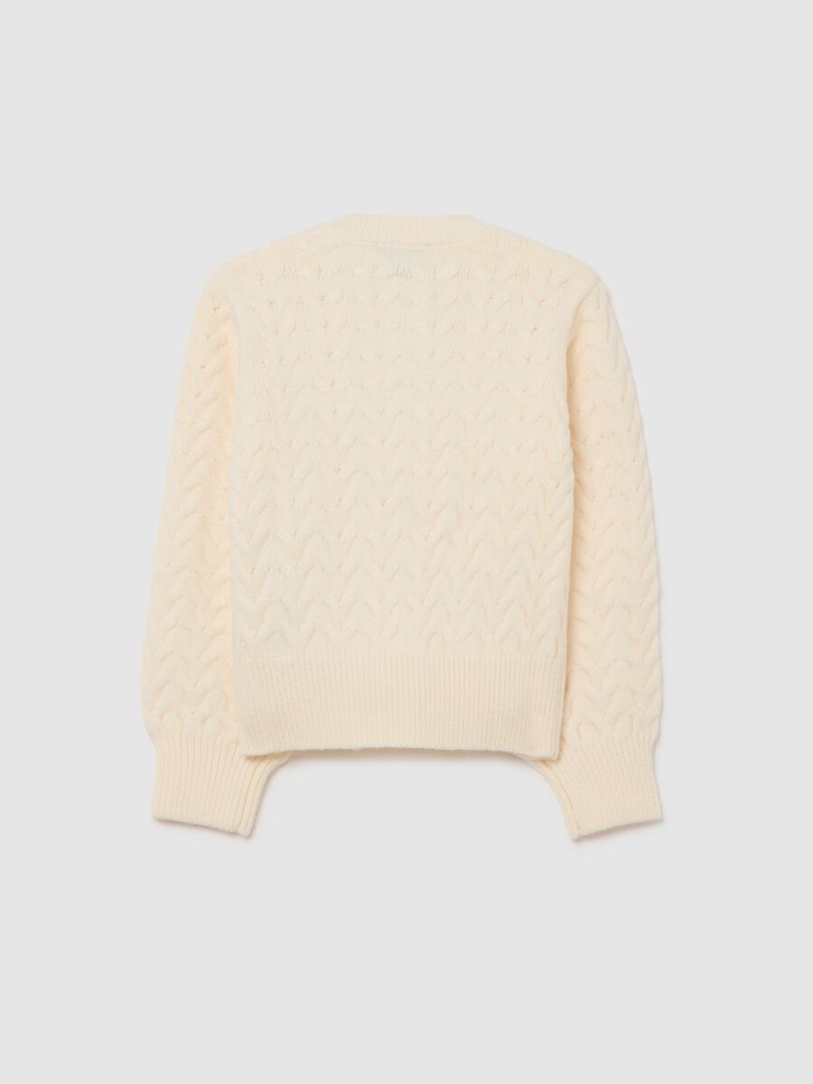 Girls' beige regular fit cardigan with knitted pattern_1