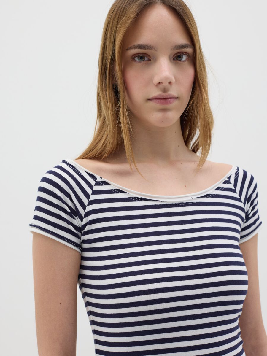 Blue and white striped stretch cotton T-shirt_3