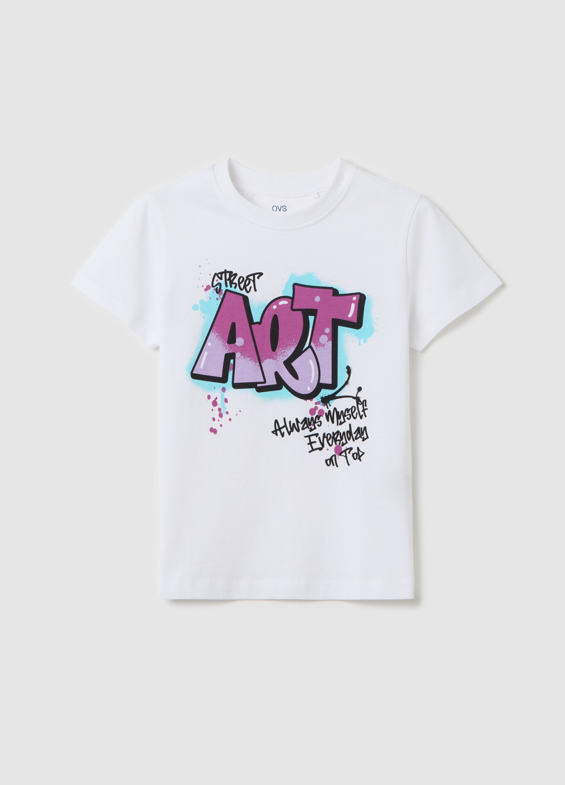 White cotton T-shirt with "Street Art" print