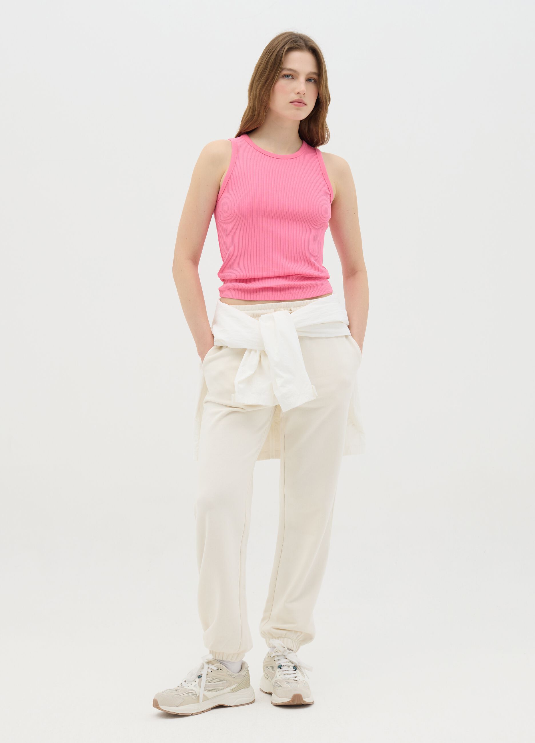 Top da donna in cotone elasticizzato rosa regular fit