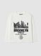 T-shirt bianca girocollo in puro cotone con stampa_0