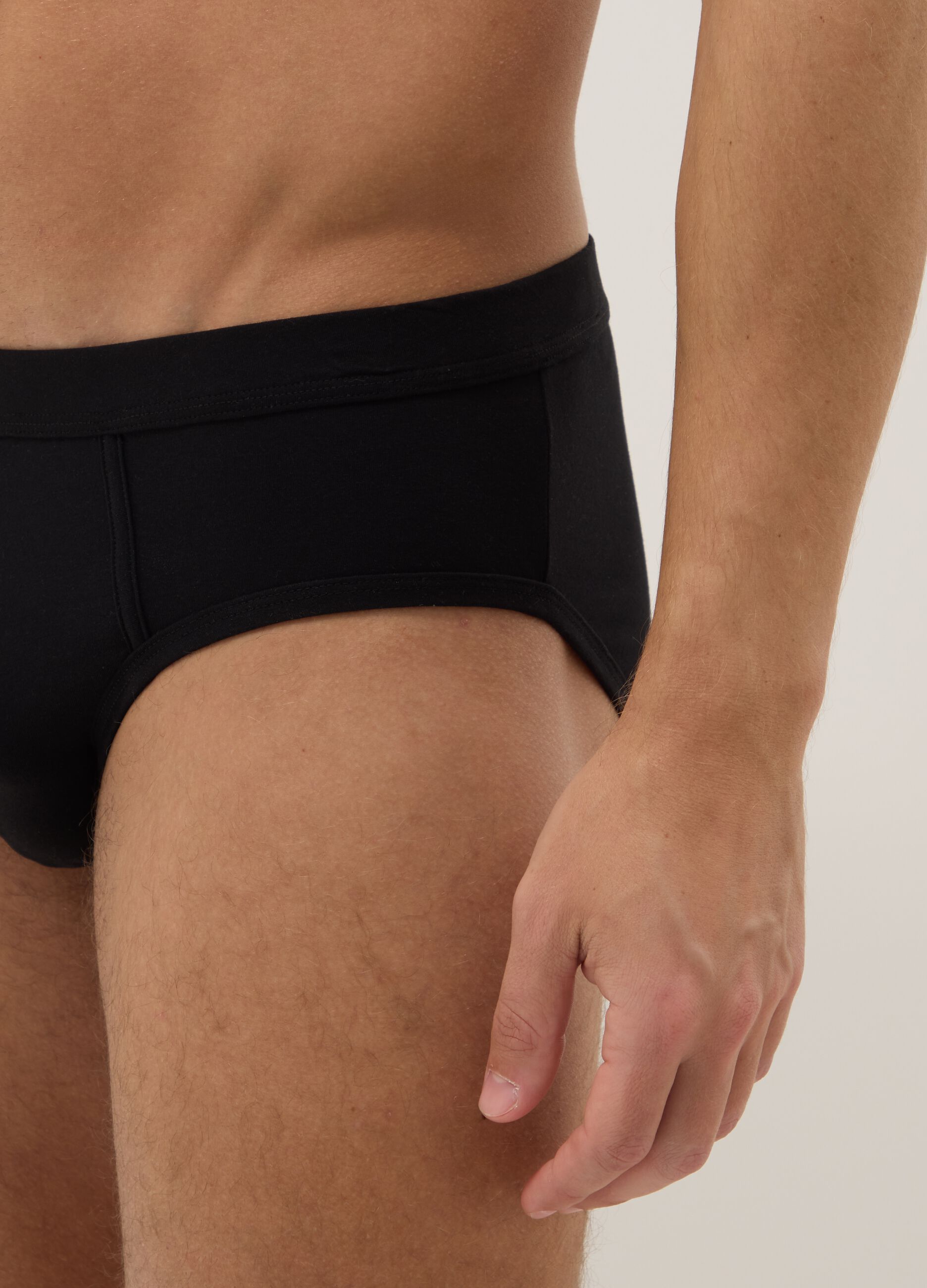 Pack of 3 black stretch cotton briefs, regular fit