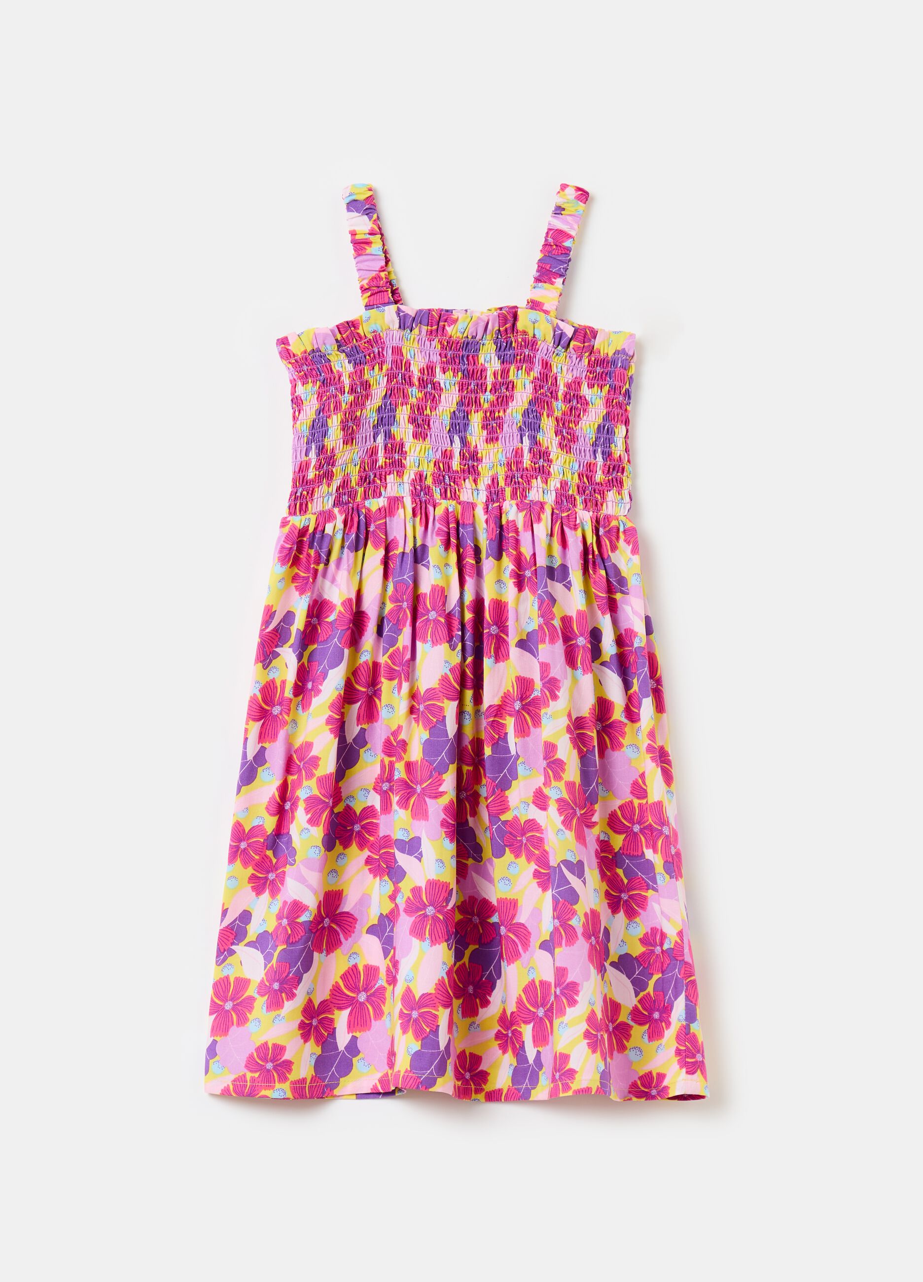 Floral dress with smock stitching