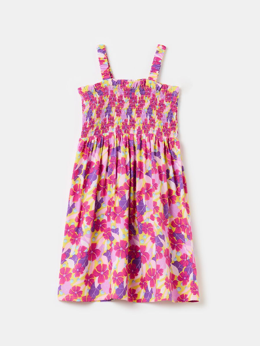 Floral dress with smock stitching_0