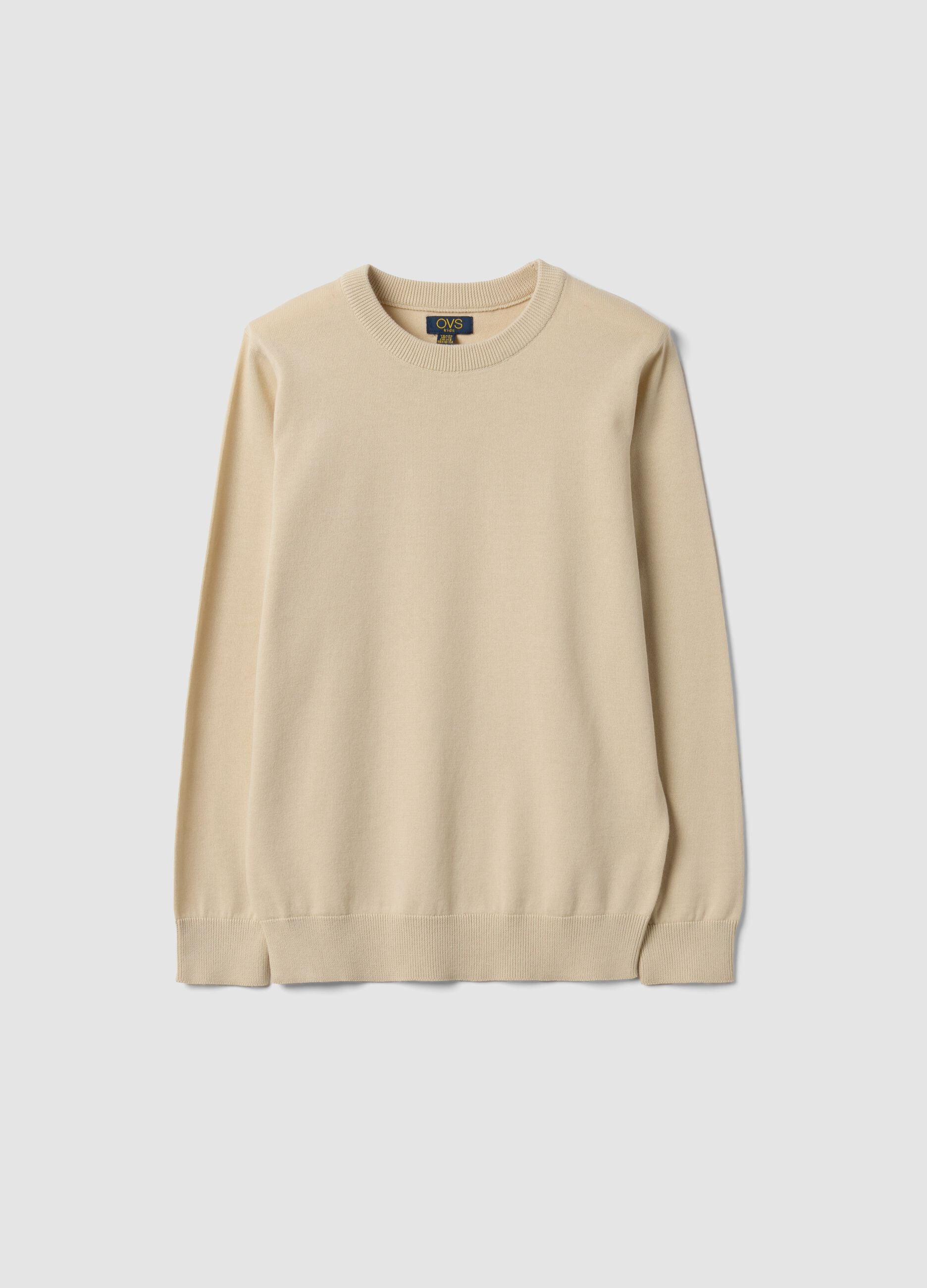 Maglia beige in puro cotone a maniche lunghe regular fit per ragazzo