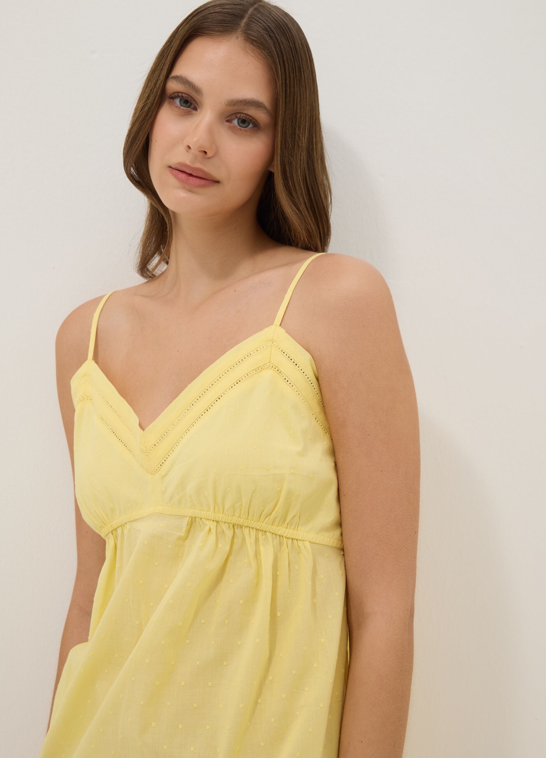Yellow organic cotton nightdress with thin straps