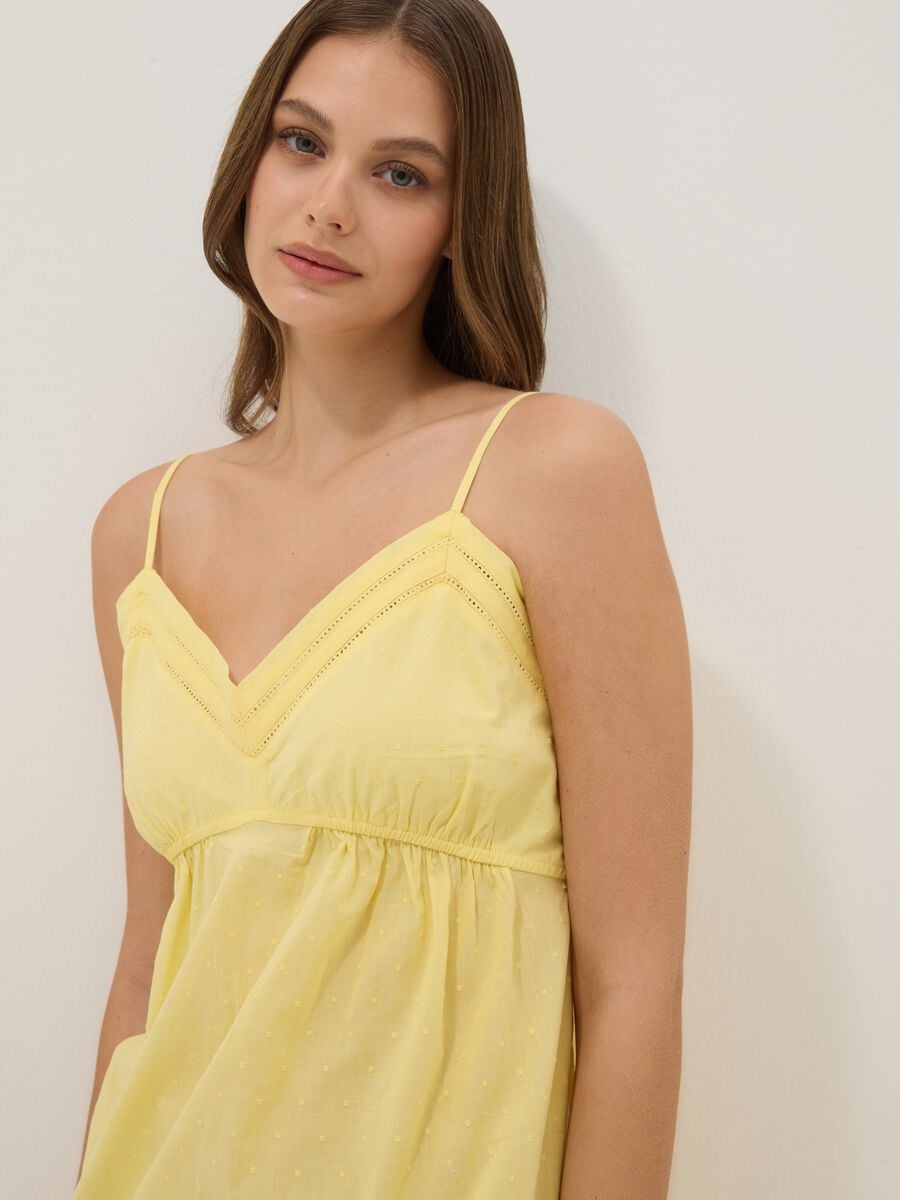 Camicia da notte gialla in puro cotone con spalline sottili_2