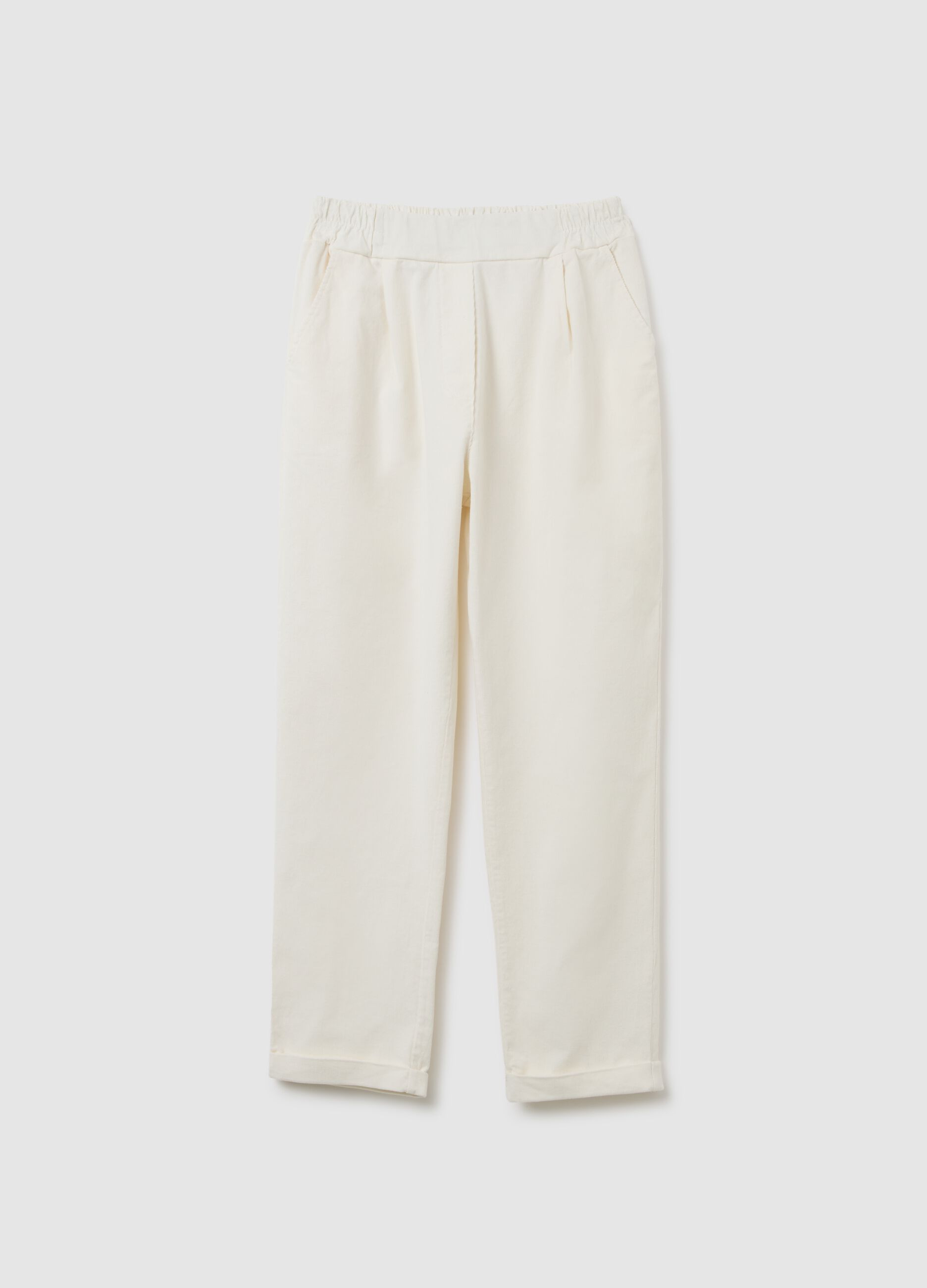 White Stretch Cotton Trousers Regular Fit