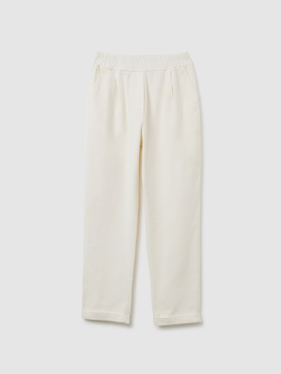 White Stretch Cotton Trousers Regular Fit_0