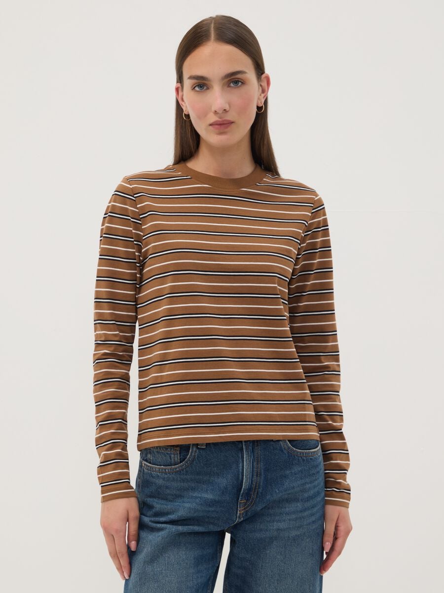 T-shirt multicolor in puro cotone a righe con girocollo regular fit_1