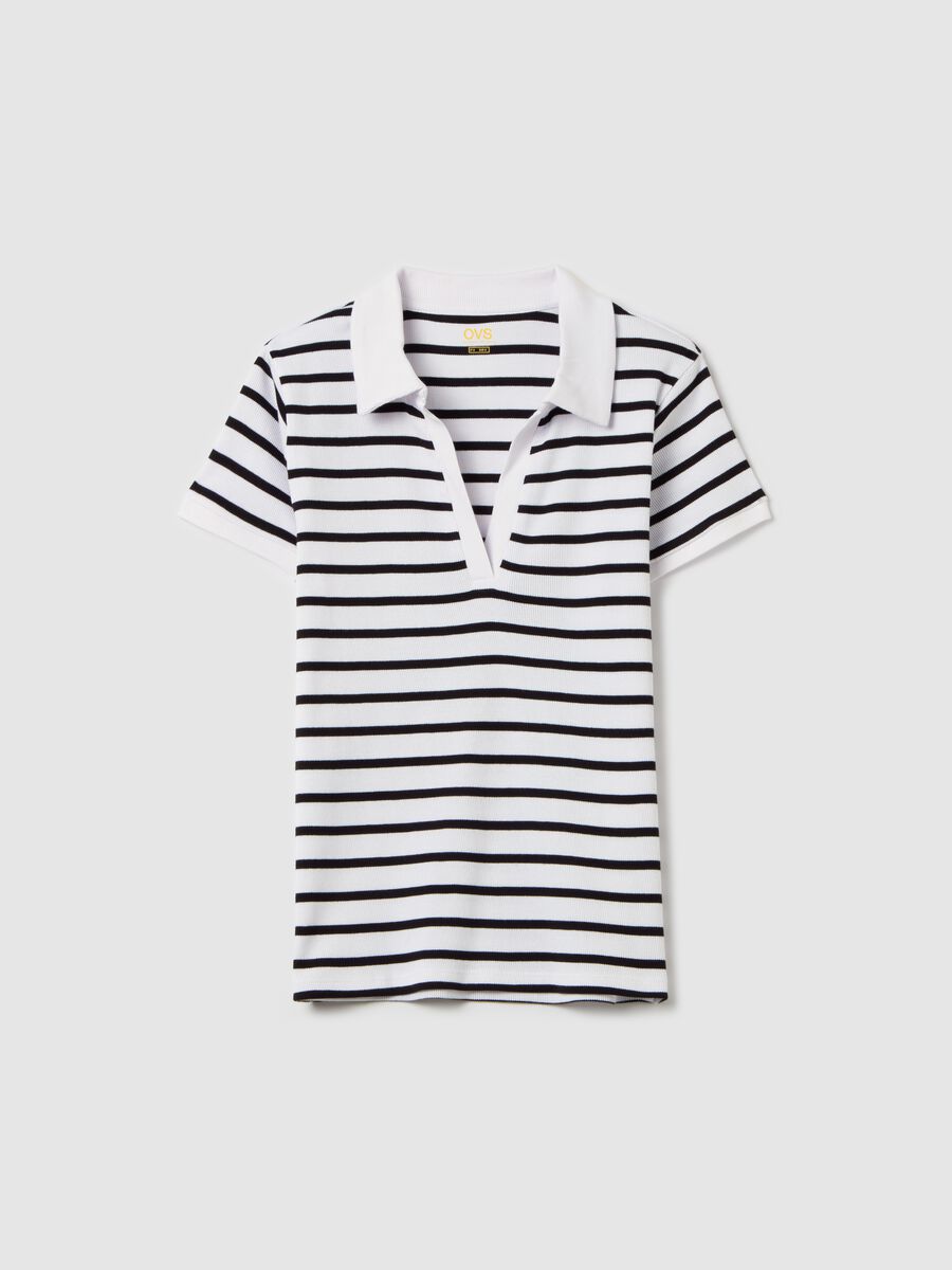 Striped T-shirt with polo neckline_4
