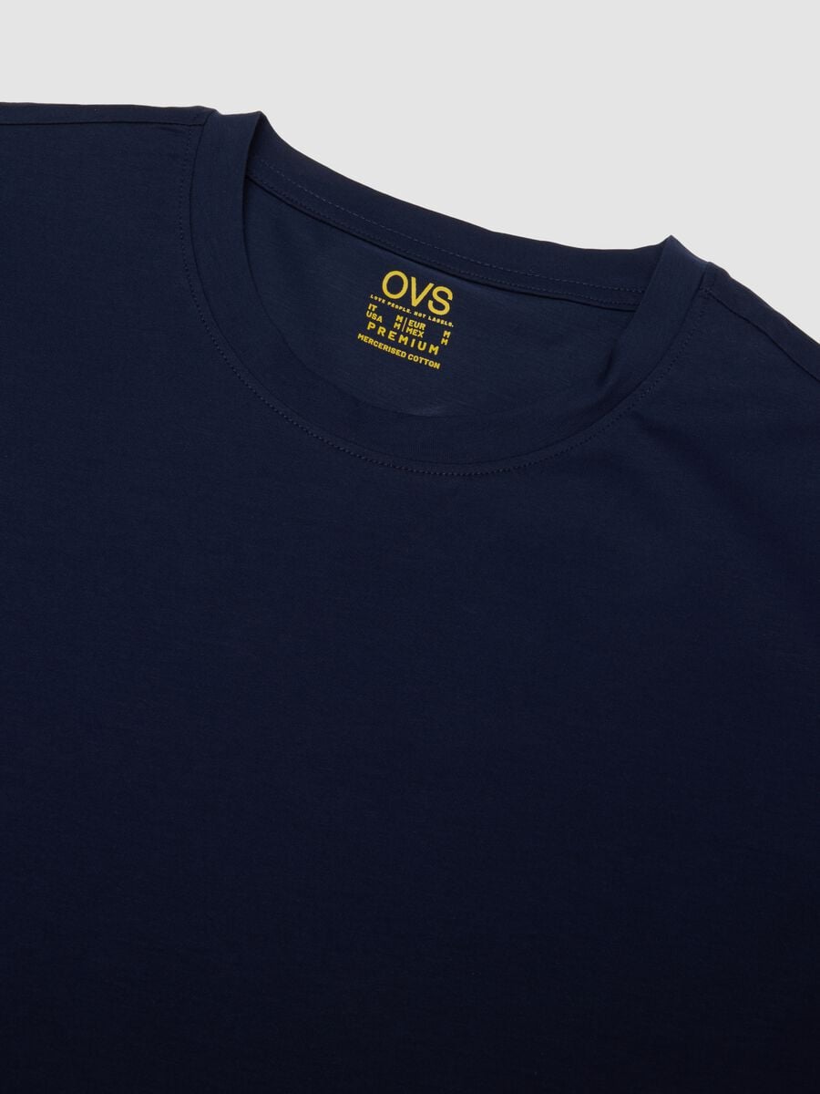Blue crew-neck T-shirt in pure mercerised cotton_1