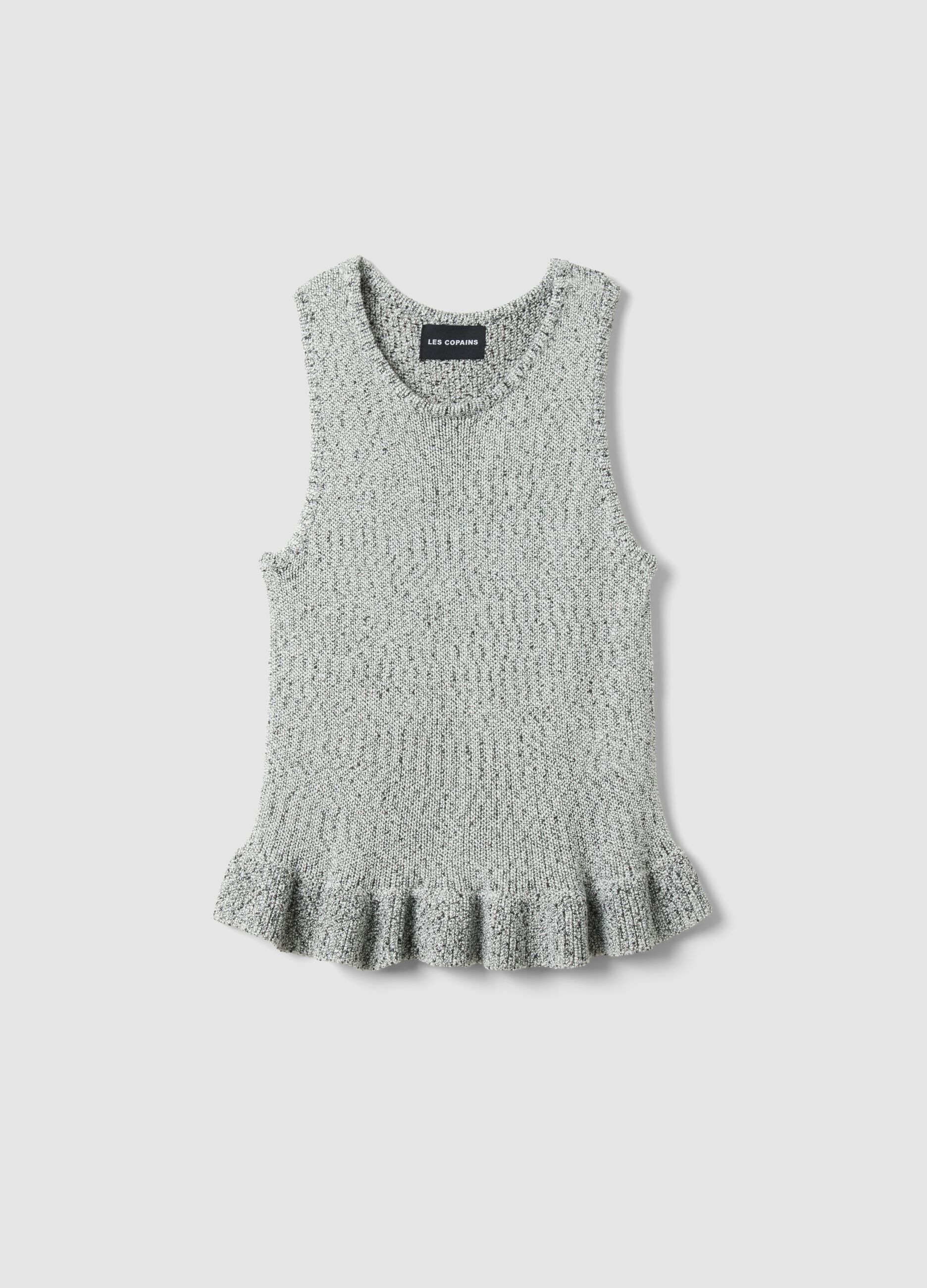 Black and White Regular Fit Knit Top with Frill