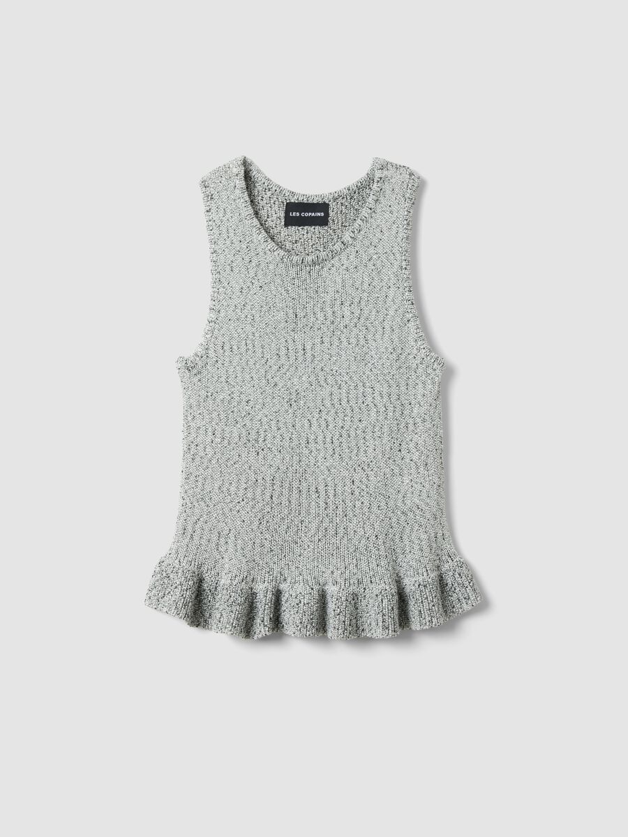 Top in tricot bianco e nero regular fit con volant_4