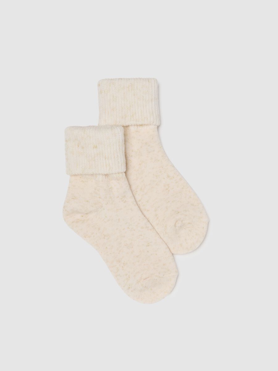 Beige Socks with Metallic Fibres_0