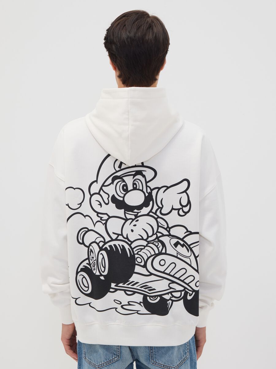 White pure cotton hoodie with Mario Kart print_3