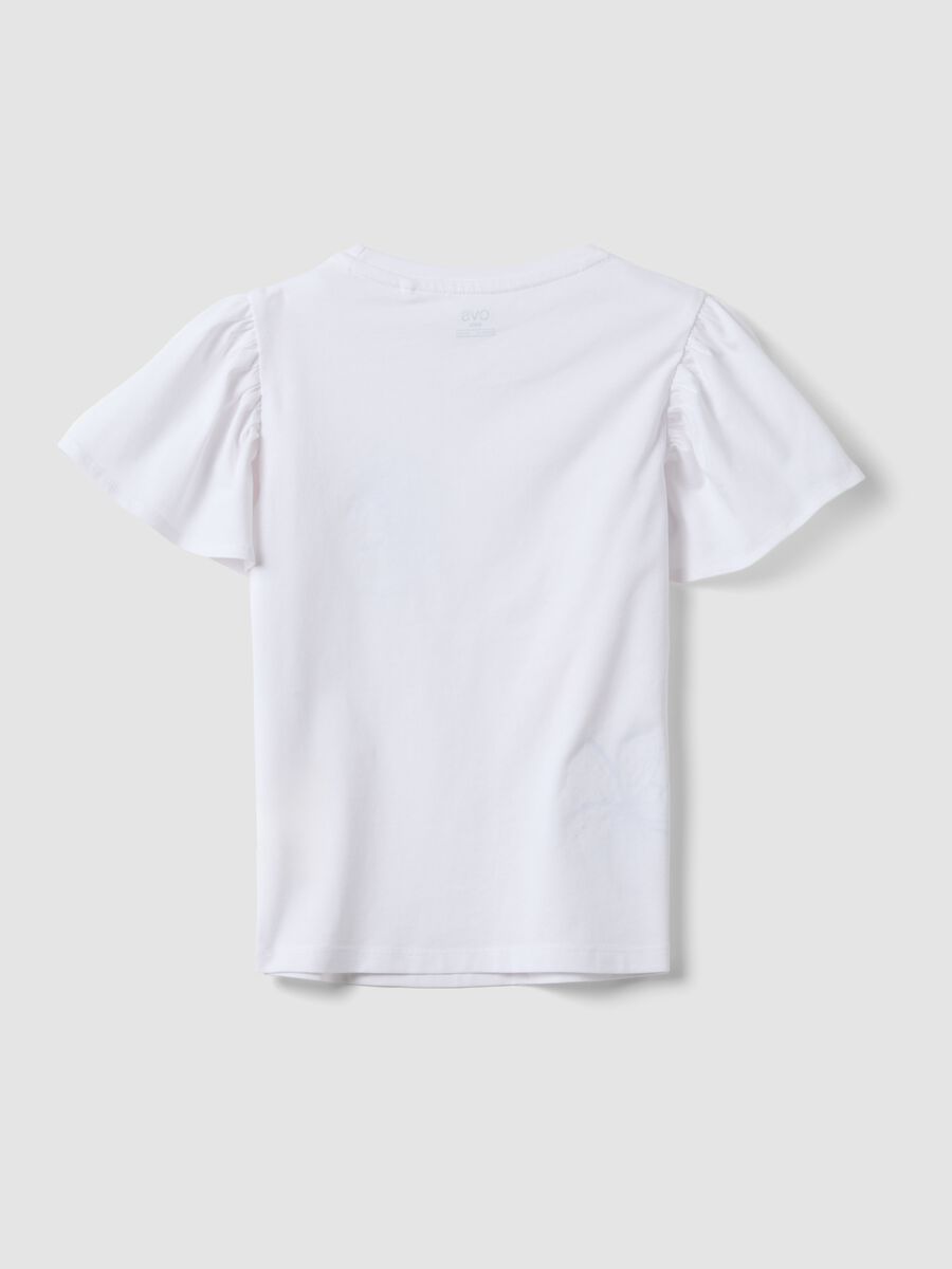 Girls&rsquo; white pure cotton T-shirt with ruffles and rhinestones_1