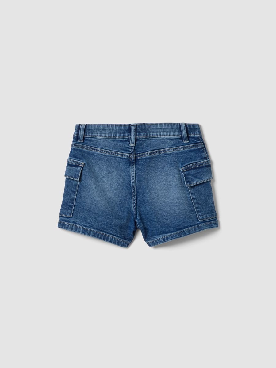Girls&rsquo; blue denim cargo shorts in stretch cotton, slim fit_1