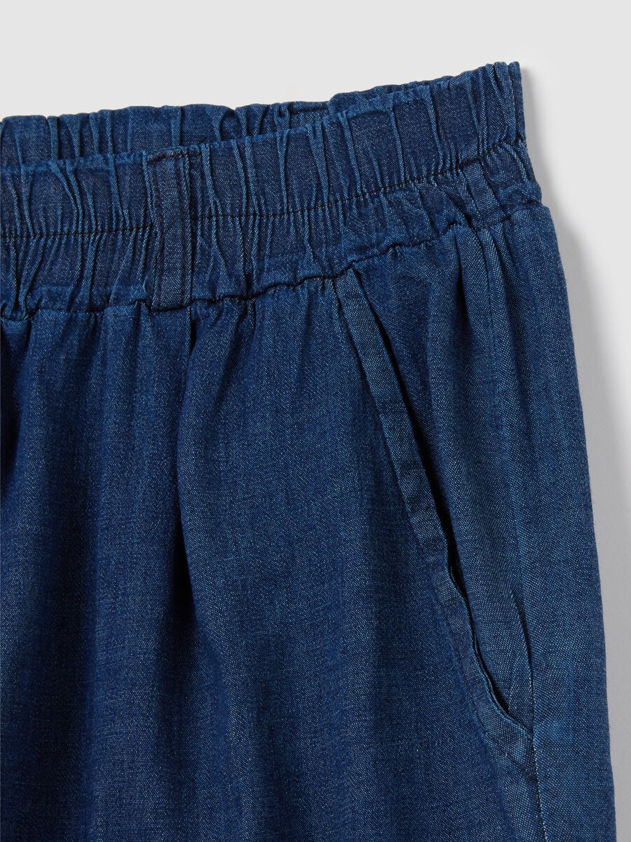 Women's blue denim regular fit trousers with elasticated waist_5