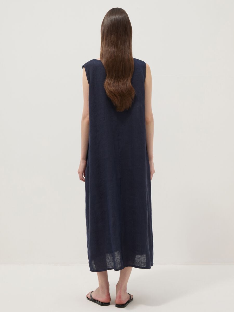 Abito blu lungo in puro lino regular fit_3
