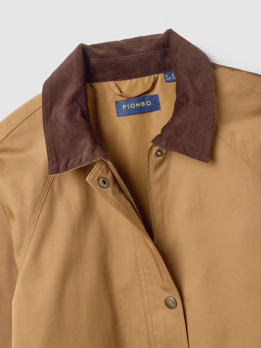 Giacca in misto cotone marrone regular fit con colletto a contrasto_6