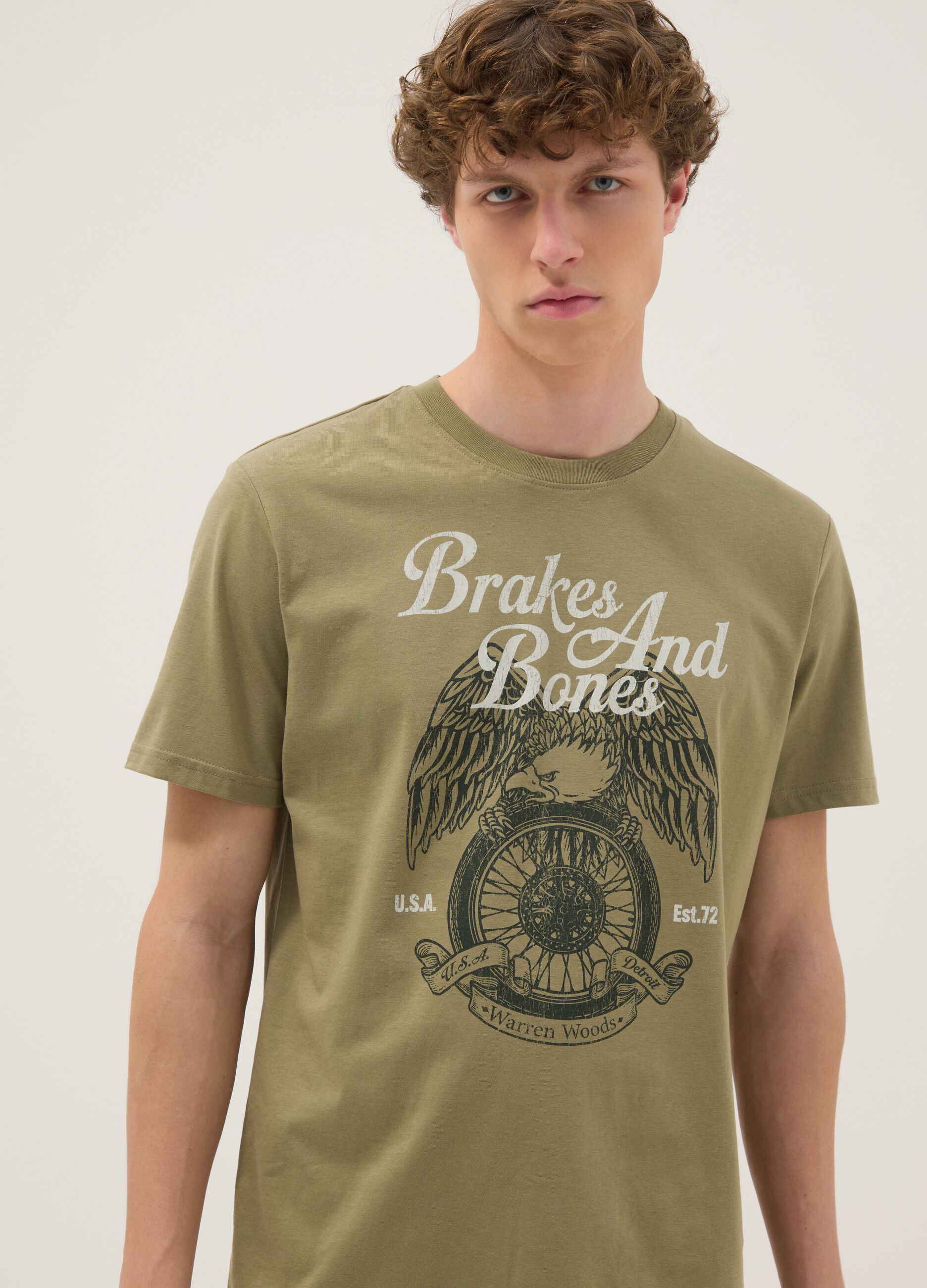 Green printed T-shirt in pure cotton, regular fit