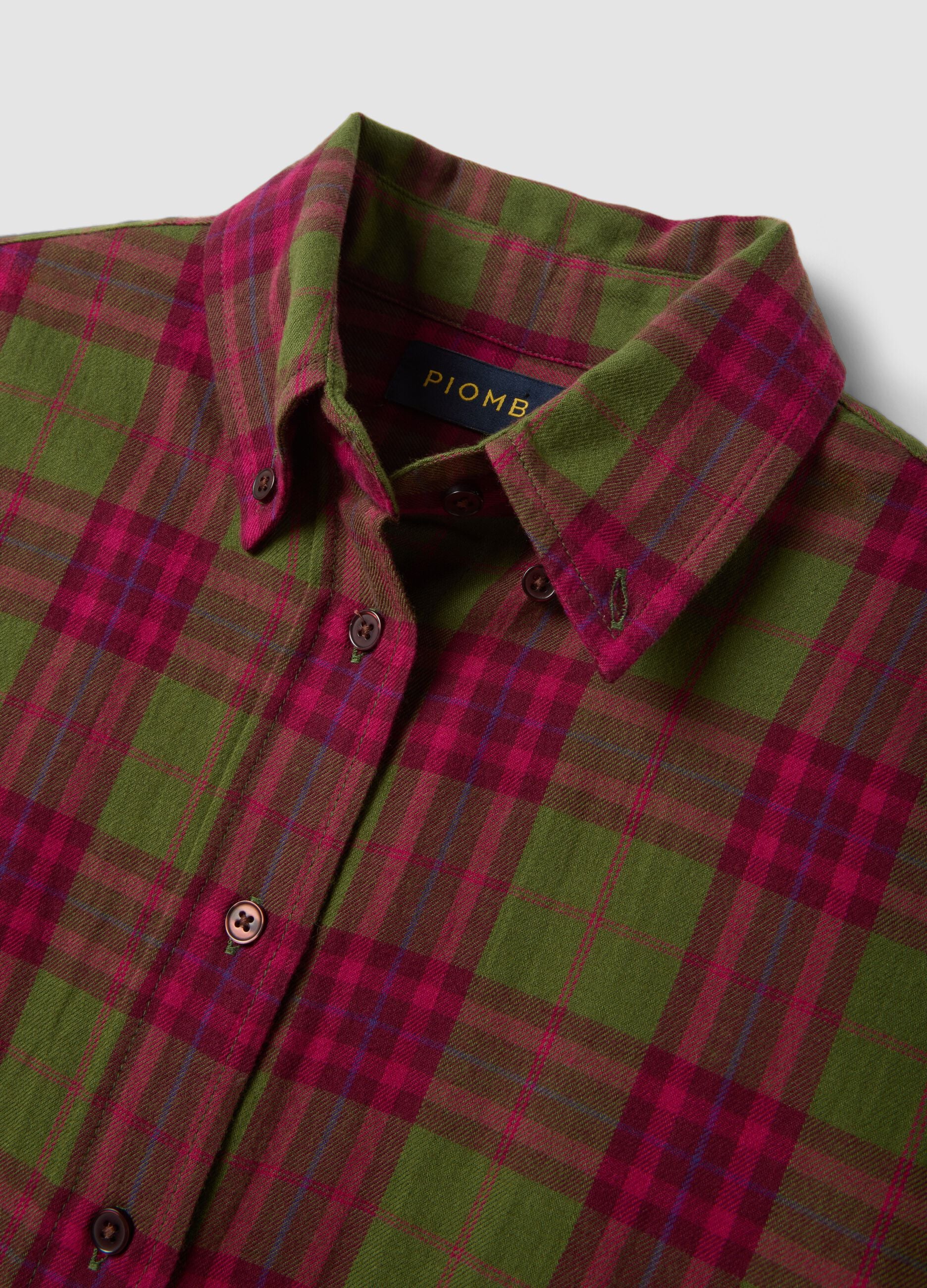 Camicia verde a quadri in flanella di puro cotone regular fit