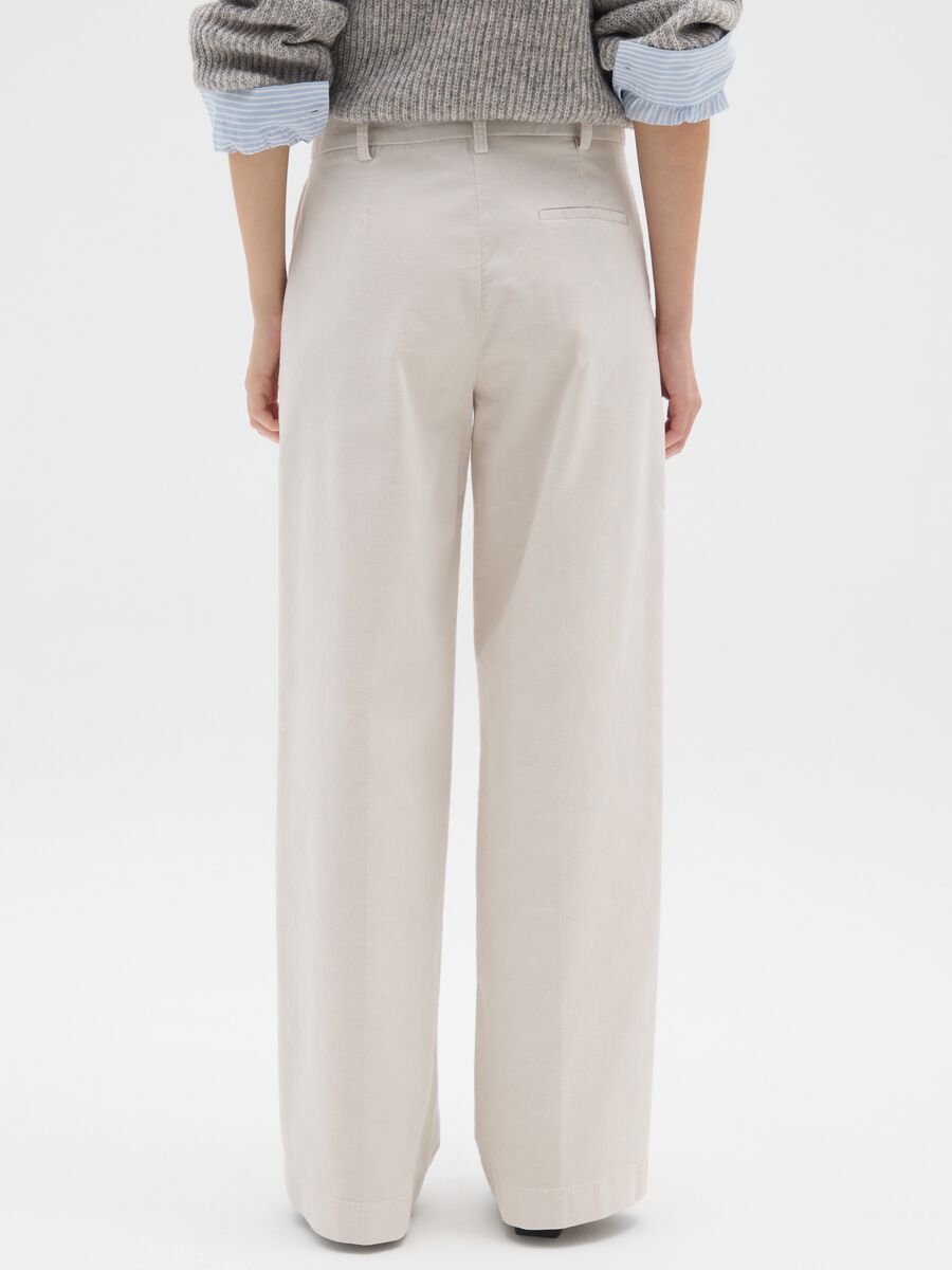 Beige cotton and velvet trousers regular fit_2
