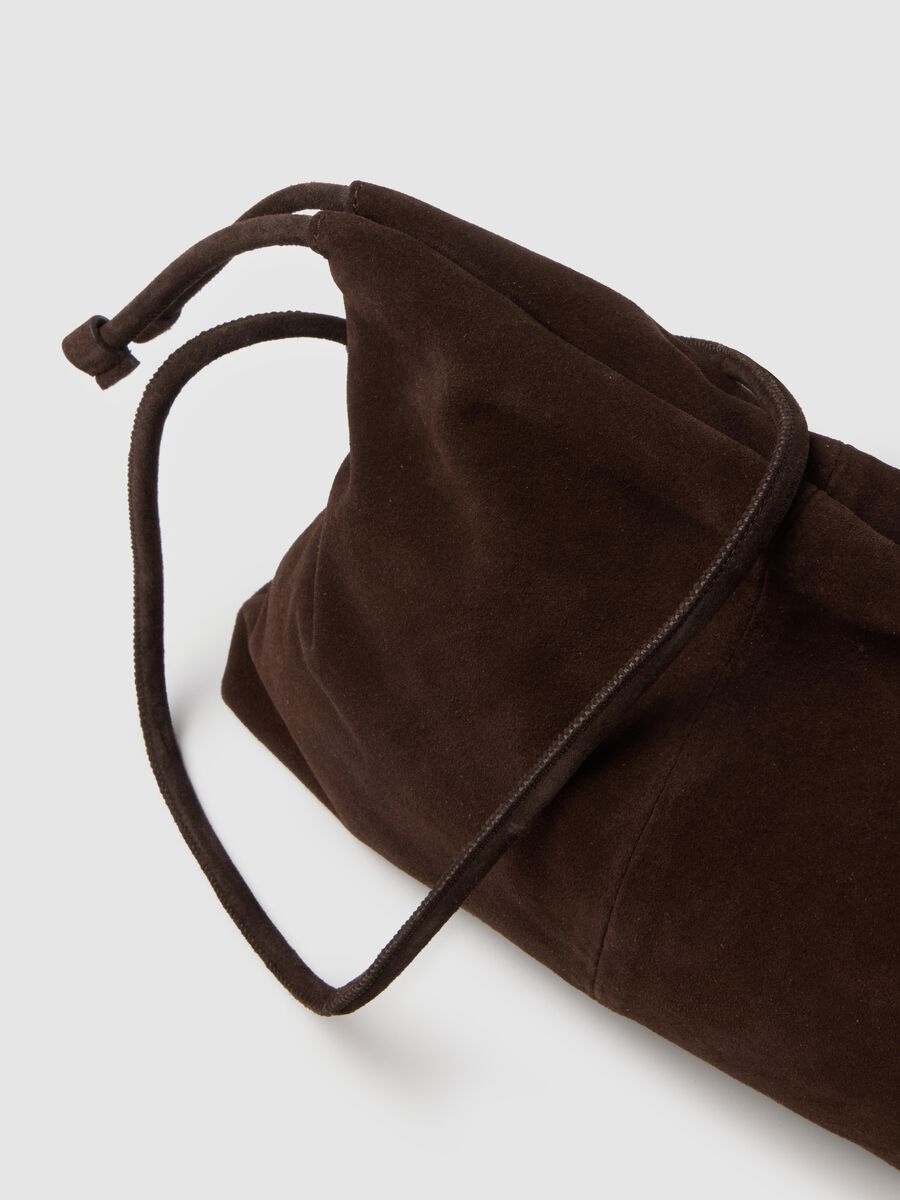 Genuine brown leather bag with drawstring closure_2